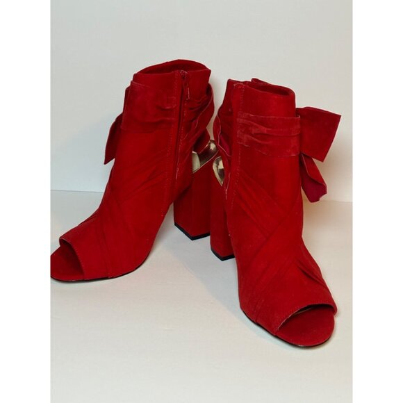 River Island Red Soft Suede block heel booties US size 7 - Picture 3 of 9